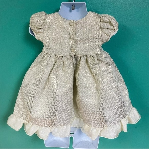 Laura Ashley London Gold Ruffle Formal Holiday Dress Baby Girl Size 18M - Picture 6 of 9